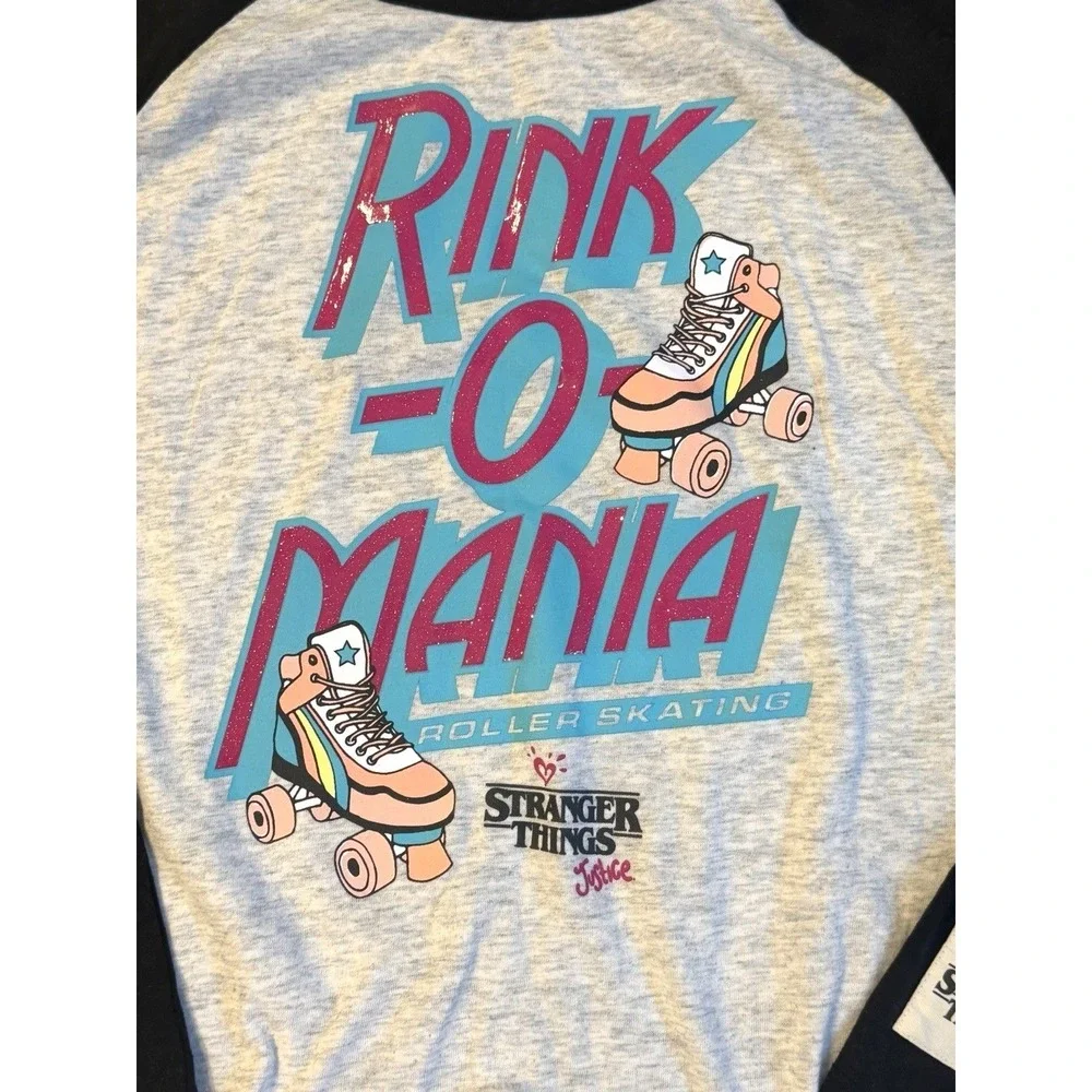 Justice Stranger Things Skater Rink O Mania Roller Skates‎ Shirt Size Medium 10